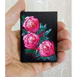 Impasto Oil Painting Tiny Painting ACEO Original Art Roses Wall Art Flowers Art Floral Artwork 3.5" by 2.5"