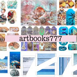 ocean-ephemera-2, scrapbooking, digital paper, sheets for book or journal, sea, beach, marine