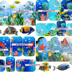 Ocean-4-ephemera, scrapbooking, digital paper, sheets for book or journal, sea, beach, marine, octopus, jellyfish, ship