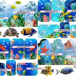 ocean-4-ephemera, scrapbooking, digital paper, sheets for book or journal, sea, beach, marine, octopus, jellyfish, ship