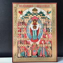 Synaxis of the Patron Saints of the Russian Army | Gold and Silver Foiled Mounted on Wood  | Size:  9 1/2" x 7"