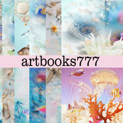 Ocean-7, scrapbooking, digital paper, sheets for book or journal, sea, beach, marine, ocean, marine animals