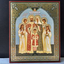 Royal Martyrs Orthodox icon print of Nikolay Romanov Family | Size: 8,5" x 7"