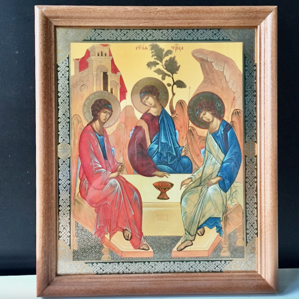 The Holy Trinity | Icon Gold Foiled in Wooden  frame with Glass