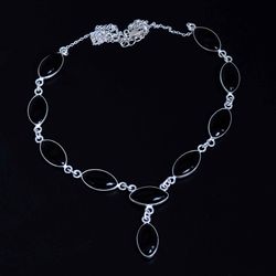 Black Onyx Silver Women Necklace, Handmade Necklace Jewelry,