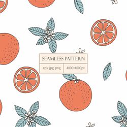 Digital paper with tangerines. Vector seamless pattern with tangerines.