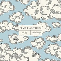 Digital paper with clouds. Vector seamless pattern with clouds