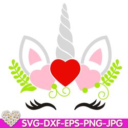 Valentine Unicorn Face with Hearts Unicorn Flover Love Unicorn digital design Cricut svg dxf eps png ipg pdf, cut file