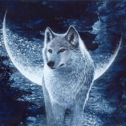 Wolf print, wolf painting, white wolf art print