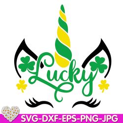 St. Patricks Day Unicorn Irish Shamrock Green Clover Lucky digital design Cricut svg dxf eps png ipg pdf, cut file