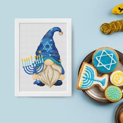 hanukkah, cross stitch pattern, menorah cross stitch, modern cross stitch, counted cross stitch