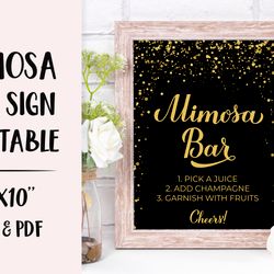 Mimosa Bar Sign Printable. Black and Gold Wedding Bar Sign