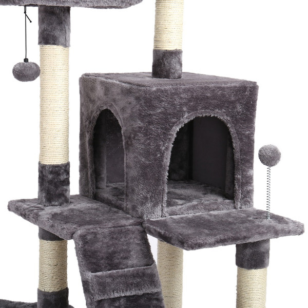 cat-condo-in-grey-with playing balls