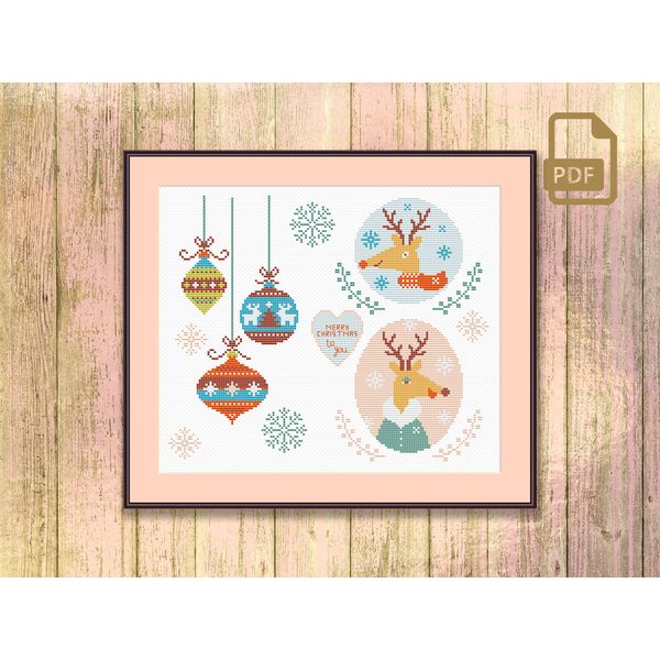 Merry Christmas Cross Stitch Pattern, Cute Christmas Deer cross stitch, Merry Christmas Pattern, Christmas Decor #mch_006