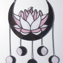 Moon Phases Dreamcatcher, Stained Glass Suncatcher Succulent Lotus, Elegant Crescent Moon Panel, Halloween Decor