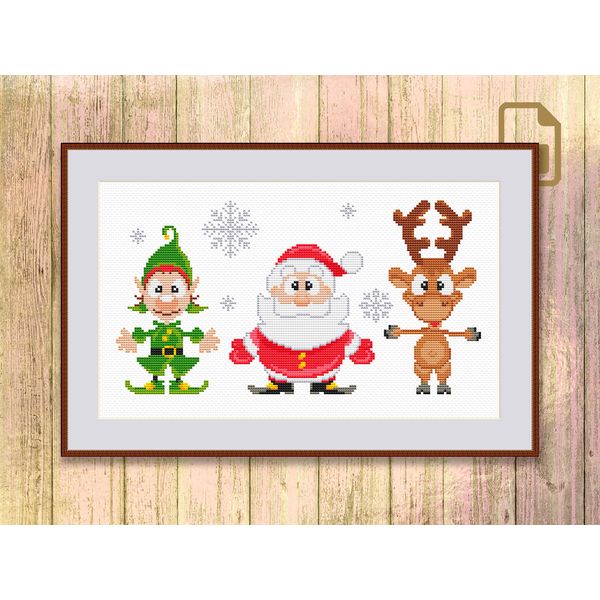 Christmas Trio Cross Stitch Pattern, Merry Christmas Cross Stitch Pattern, Santa Claus Cross Stitch Pattern, Christmas Decor #mch_004