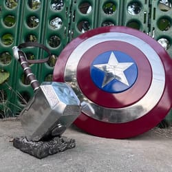 medieval avenger's hero accessories thor's hammer with captain america shield movie costume birthday/halloween christmas
