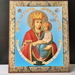 Mother of God Surety of Sinners| Large XLG Silver and Gold foiled icon on wood | Size: 15 7/8" x 13 1/8"