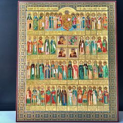Synaxis of All Healers | Large XLG Silver and Gold foiled icon on wood | Size: 15 7/8" x 13 1/8"