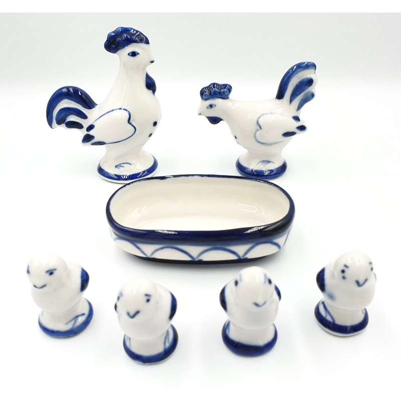 4 GZHEL Porcelain Figurines set BIRD YARD Hand Painted USSR 1990s.jpg