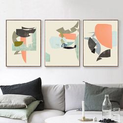 Geometric Poster Scandi Art Abstract Modern Art Set Of 3 Prints Printable Wall Art Large Triptych Minimal Print Home Art