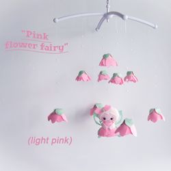 Pink baby mobile, Nursery baby mobile, Baby crib mobile, Fairy baby mobile, Flower baby mobile