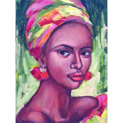 African Female Painting Black African Queen Original Artwork African American Woman Oil Painting on Canvas by 16x12 inch