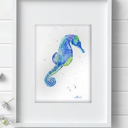 Seahorse Watercolor Wall Decor 8"x11" art painting by Anne Gorywine