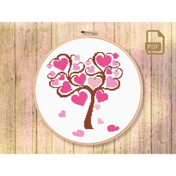 Tree of Hearts Cross Stitch Pattern, Love Cross Stitch Pattern, Valentine Cross Stitch Pattern #lv_005