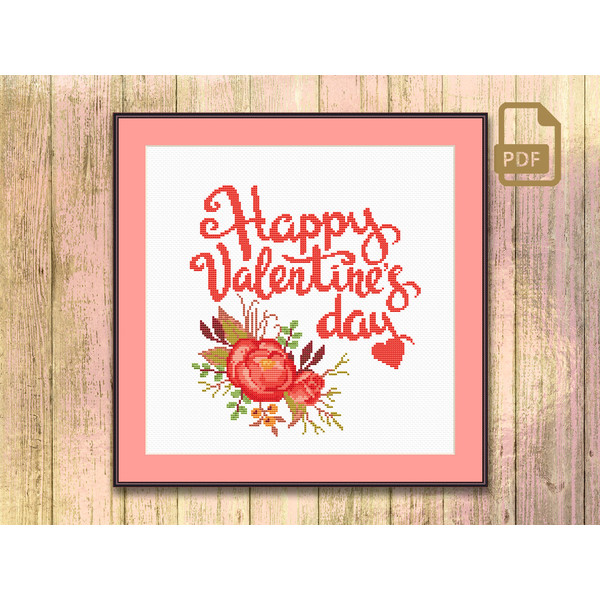 Happy Valentines Day Cross Stitch Pattern, Valentine Cross Stitch Pattern, Flowers Cross Stitch Pattern, Valentine Cross Stitch Pattern #lv_013