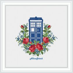 cross stitch pattern doctor who tardis police box roses flowers monochrome dr who counted cross stitch patterns pdf
