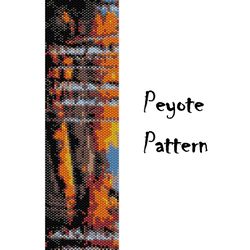Autumn Peyote Pattern, Landscape Colored Beading Bracelet, Seed Bead Patterns, Beaded Graph, Digital PDF
