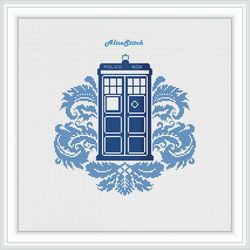 cross stitch pattern doctor who tardis police box floral ornament monochrome dr who counted cross stitch patterns pdf