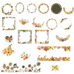 Thanksgiving autumn frames, borders, wreaths, animals, autumn vector clipart, Fall clipart, thanksgiving invitation