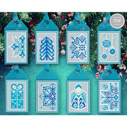 Christmas Cross Stitch Pattern, Gift Tags, Christmas Decoration, Snowflakes, Angel, Instant Download 146