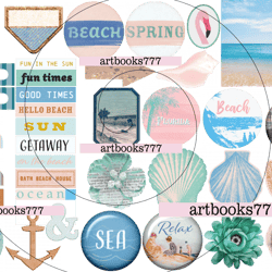 Ocean-beach-ephemera-1, scrapbooking, digital paper, sheets for a book or journale, sea, beach, marine,vintage, flowers