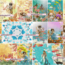 Ocean-mermaid-ephemera-2, scrapbooking, digital paper, sheets for a book or journal, sea, beach, marine