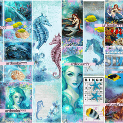 ocean-mermaid-ephemera-4, scrapbooking, digital paper, sheets for a book or journal, sea, beach, marine