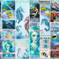 Ocean-mermaid-ephemera-4, scrapbooking, digital paper, sheets for a book or journal, sea, beach, marine