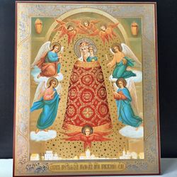 Addition of Mind Mother of God | Large XLG Silver and Gold foiled icon on wood | Size: 15 7/8" x 13 1/8"