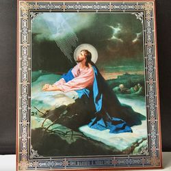 The Agony in the Garden of Gethsemane |  Large XLG icon | Silver and Gold foiled icon on wood | Size: 15 7/8" x 13"