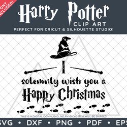 SALE: Harry Potter Clip Art SVG DXF PNG PDF - I Solemnly Wish You A Happy Christmas Design & FREE Font!