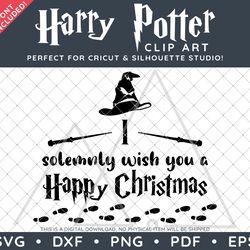 sale: harry potter clip art svg dxf png pdf - i solemnly wish you a happy christmas design & free font!