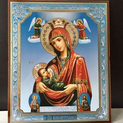 The Mother of God of the Milk-Giver | Large XLG Silver Gold foiled icon on wood | Catholic icon | Size: 15 7/8" x 13"