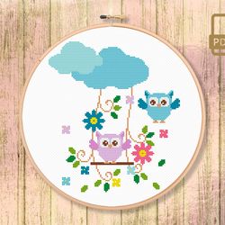 Owls With Swing Cross Stitch Patterns
