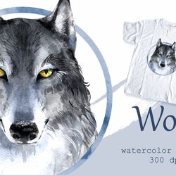 Wolf. Watercolor PNG clipart. Digital download