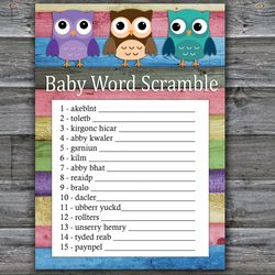 Owl Baby word scramble game card,Woodland Baby shower games printable,Fun Baby Shower Activity,Instant Download-385