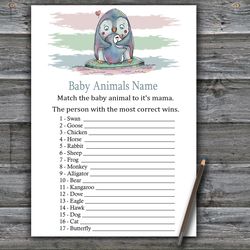 Penguin Baby animals name game card,Winter animals Baby shower games printable,Fun Baby Shower Activity--384