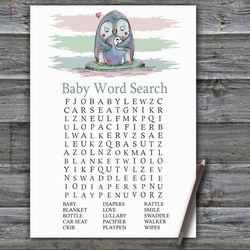 Penguin Baby shower word search game card,Winter animals Baby shower games printable,Fun Baby Shower Activity--384