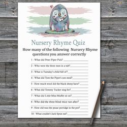 Penguin Nursery rhyme quiz baby shower game card,Winter animals Baby shower games printable,Fun Baby Shower Activity-384